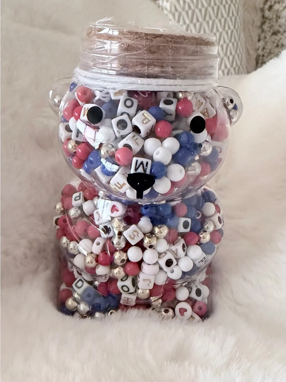 New-Beaded Bear Jar Party Favors - Pink, Blue & White